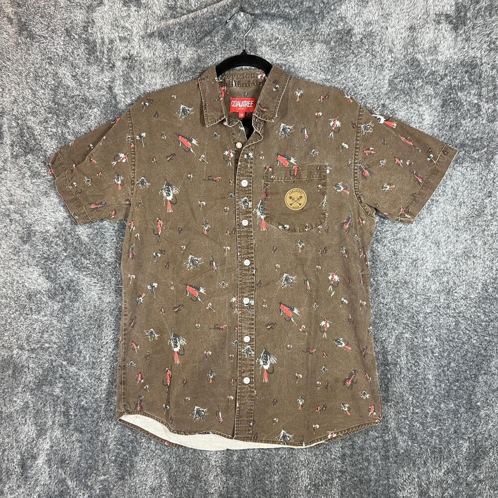 Coalatree Shirt Mens Medium Fishing Fly Organic Cotton Short Sleeve Button Up
